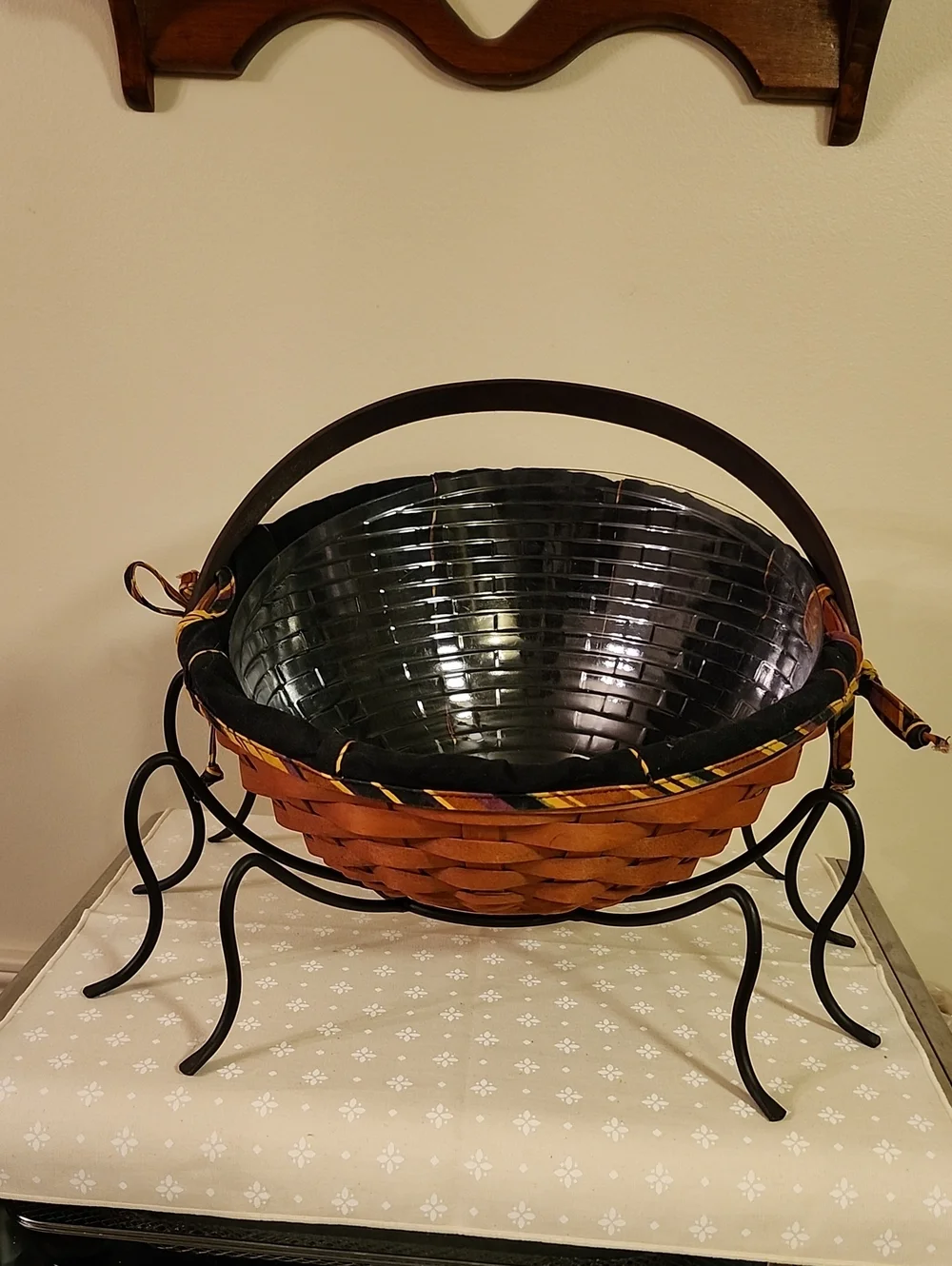 Longaberger Large Autumn Treats Basket with Wrought Iron Spider Legs